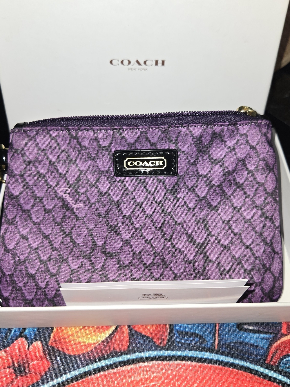 Coach Purple Snake-Print Wristlet Pouch